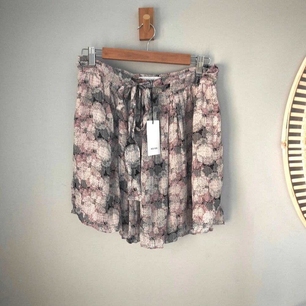 NWT Reiss Jonah Circle Print Tie Waist Mini Skirt Pockets Light Pink US 6